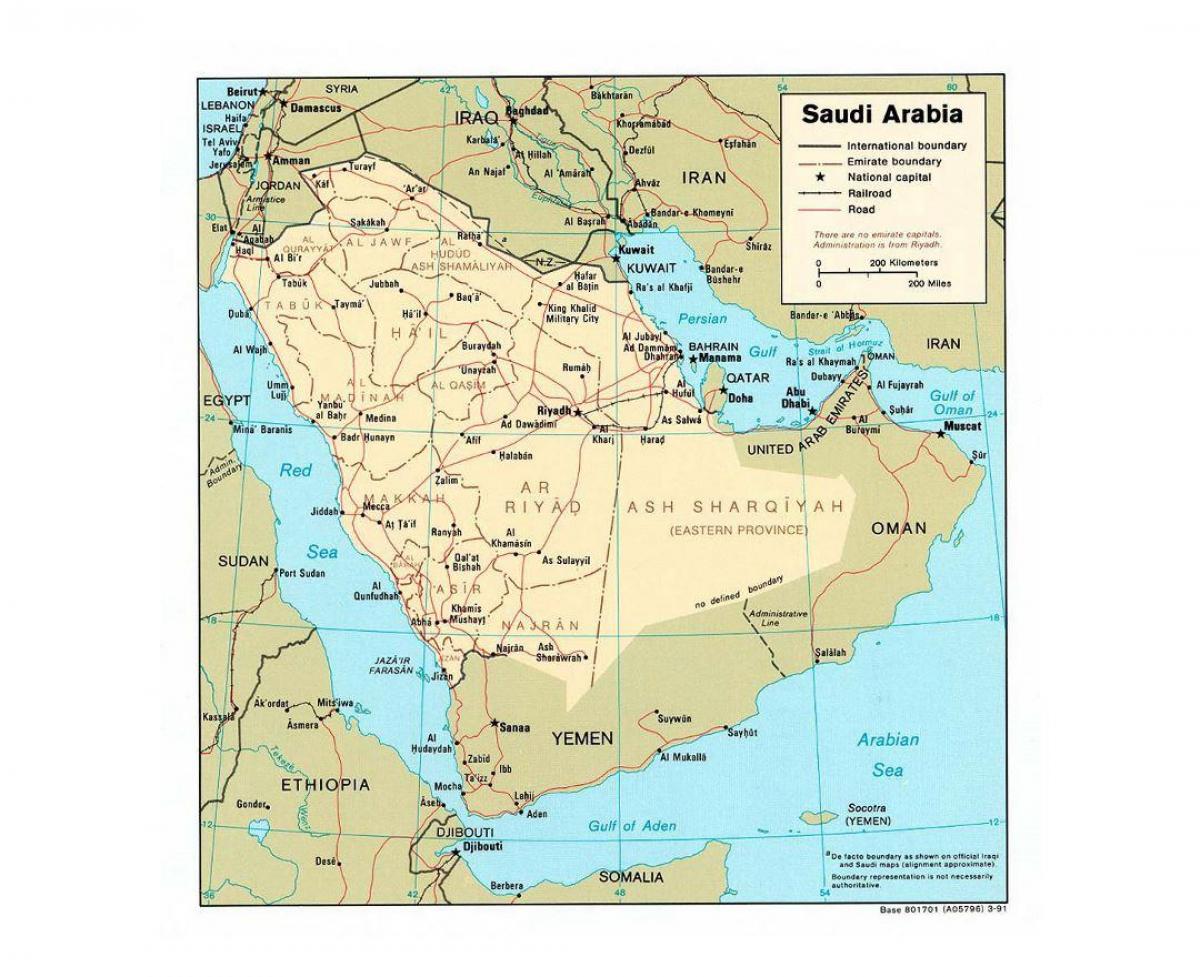 Arabia Saudyjska mapa z głównymi miastami
