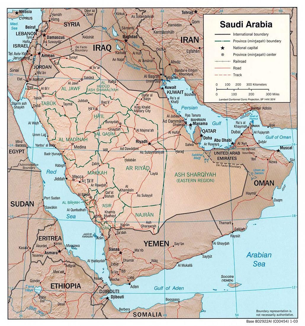 Mapa Arabii Saudyjskiej z miastami