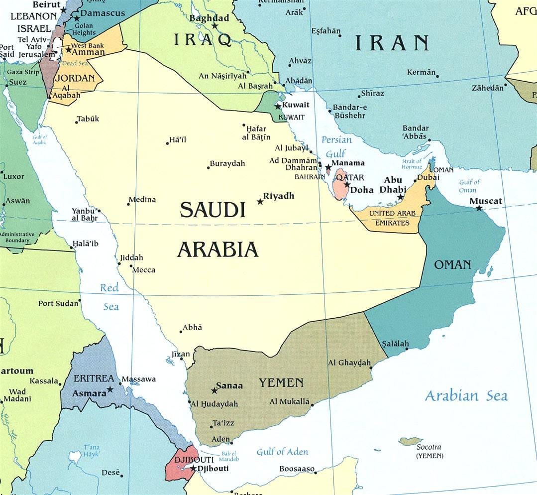 Mapa Arabii Saudyjskiej półwysep
