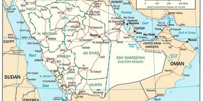 Mapa Arabii Saudyjskiej z nazwa miasta