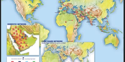 Mapa Arabii Saudyjskiej trasa linii lotniczych 